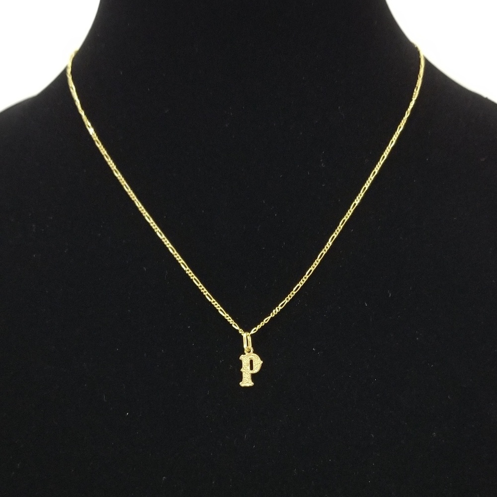 🌟 All Solid 18K Gold Figaro P Initial Pendant